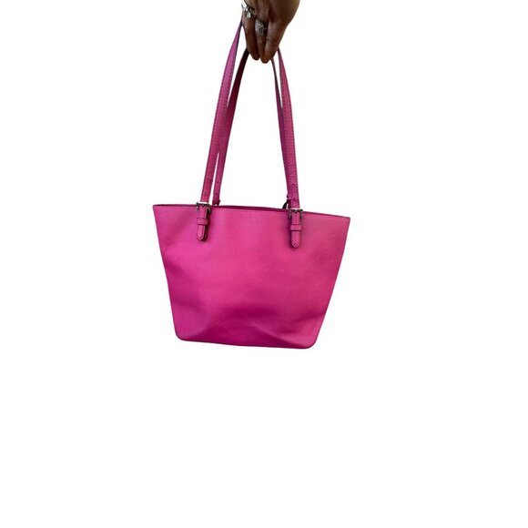 Michael Kors Pink Leather Tote Bag With Front Pocket & Logo Charm - Picture 7 of 12
